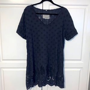 Vintage Johnny Was charcoal eyelet mini dress long top